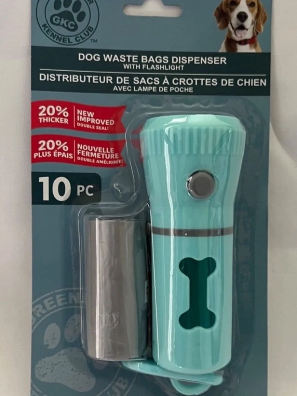 Dog Waste Bag Teal Dispenser Key Chain Holder with Flashlight and Waste Bags